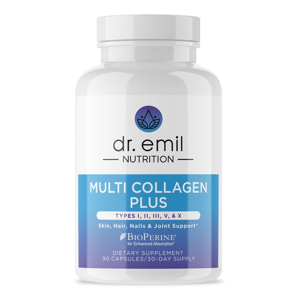 Suplemen DR. EMIL NUTRITISI Perempuan Multi Collagen Pil 124; Collagen Suplemen 124; Dukungan Rambut, Kulit, Nails & Joints; Supplemen Collagen 124; Tipes I, II, V & X & 4; 90 Capsules