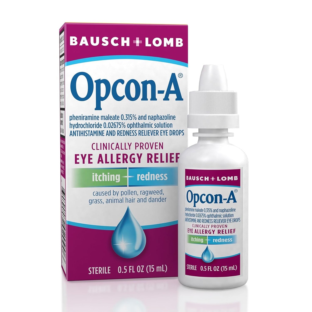 Opcon-Allergy Eye Drops by Bausch + Lomb, for Itch and Redness Relief, Red and Itchy Eyes Antihistamin Eye Drop, Clinical Proven Treatment, 0.5 Fl Oz