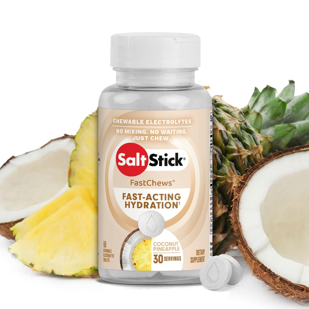SaltStick Electrolite FastChews - 60 Coconut Pineapple Electrolytes - Salt Tablets for Running and Hydration, Electrolite Chews - 60 Count