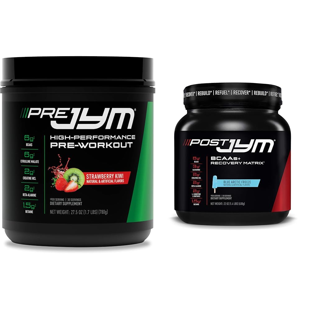 JYM Supplemen Sains PRE JYM 30 Pelayan - Strawberry Kiwi & Postout dengan BCAA, Glutamine, Creatine HCL, Beta- Alanine dan More, Blue Arctic Freeze, 30 Pelayan, 22 Oz