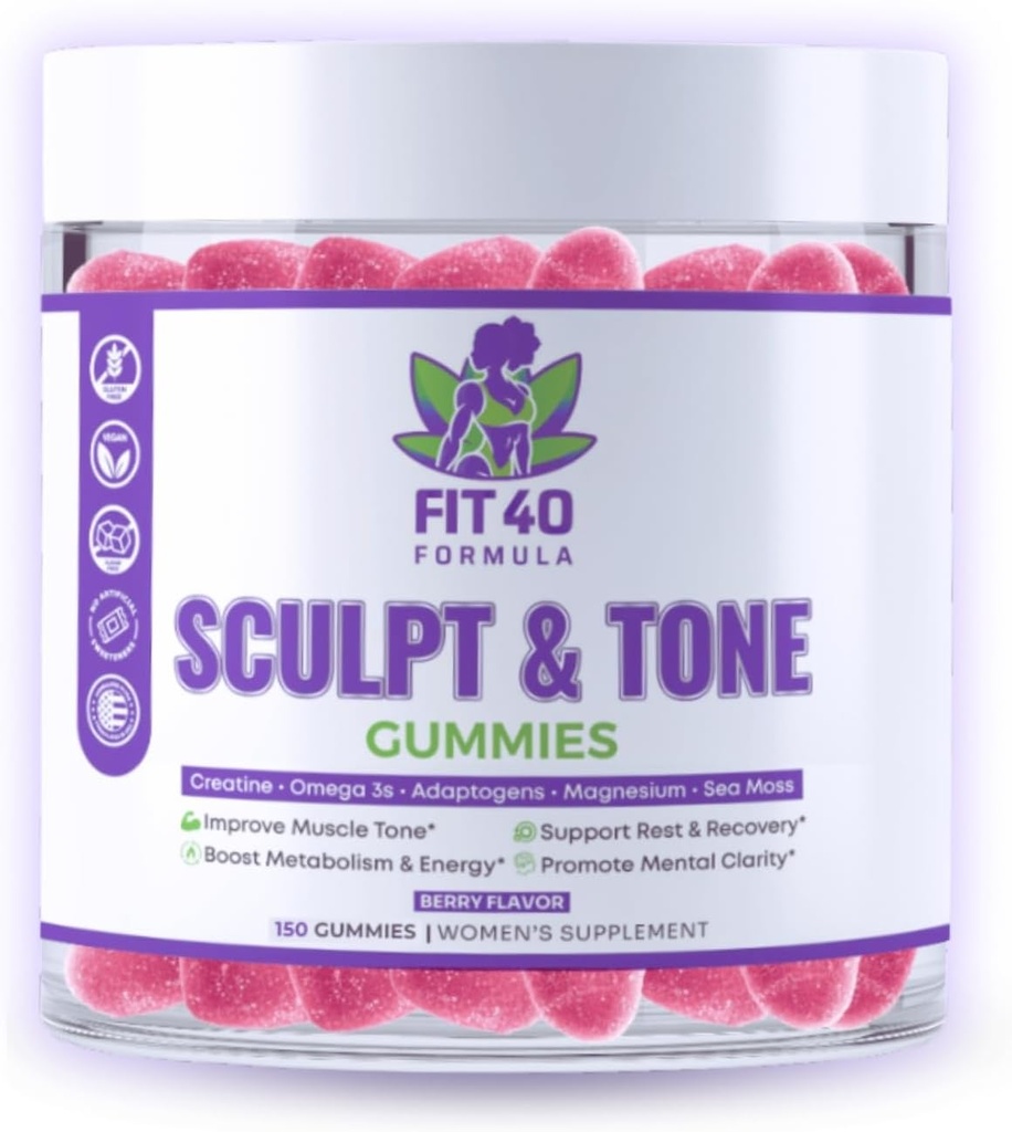 Gambar & Tone Gummies untuk Perempuan 40 + 14; Creatine, Magnesium, Tart Cherry & Sea Moss 124; Dukungan Peri- Menopause, Energi & Post Workout Pemulihan 124; 150 Vegan Gummies