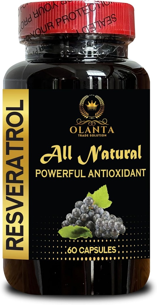 Ekstrak RESVERATROL - Suplemen Tonic Imune, Antioksidan dengan penguat Imune, Pil Energi Non-GMO, Anti Aging, Vegan Reveratrol - 1 Botol 60 Kapsul