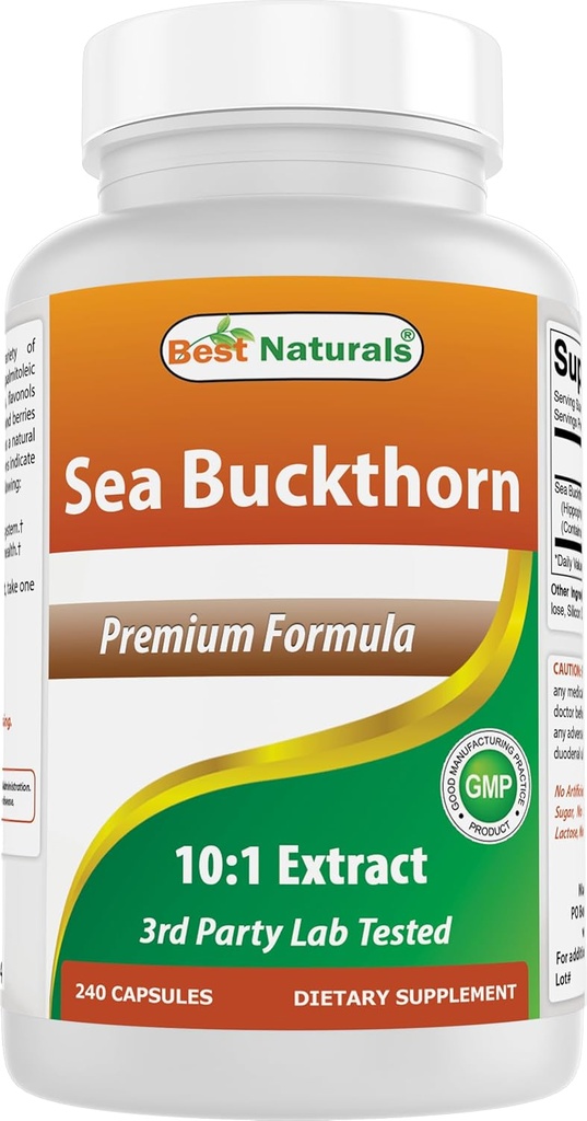 Powder Minyak Buckthorn Terbaik Ekstrak 10: 1 500 mg 240 Kapsul - Non- GMO, Gluten Free - Beribu-ribu Penampakan Omega- 7 Palmetoleic Acid