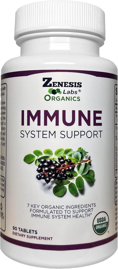 Zenesis Labs Organic Ammuniune Supplemen Vitamin C, Moringa, Elderberry, Astralus, Oregano, Ginger (90 Tablets, 30 Hari Suppply)