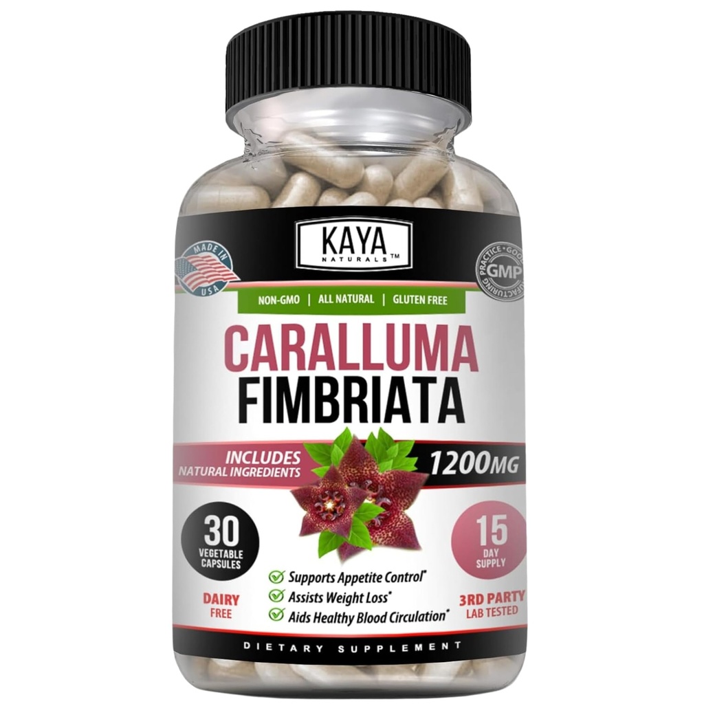 Kaya Ambassals - Caralluma Fimbriata 1200 mg Potency Suplemen Tinggi: 124; Maksimum Kekuatan Endurance Alam, Kapsul Vegetarian (30 Count)