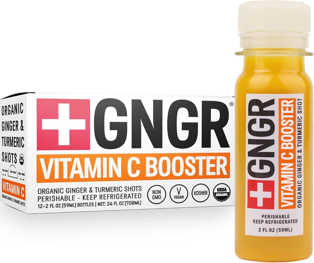 + GNGR Vitamin C Imunity Booster Cold- Menekan Ginger Shot dengan Turmeric, Cayenne, Acerola, Imunity Shot with Peru Ginger Juice for All Natural Immune & Digetical Oz (Paket 12)