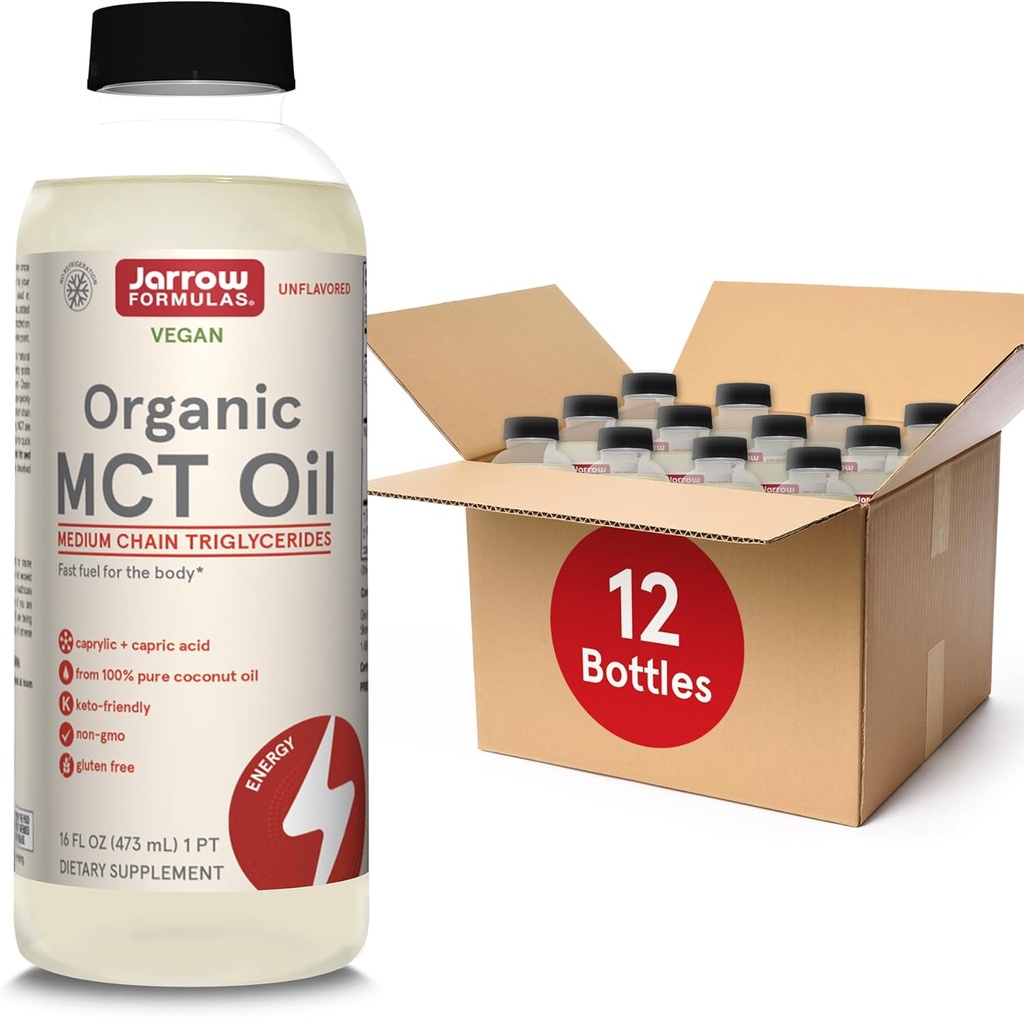 Jarrow Formulas Organik MCT Oil - 16 fl oz - Fast Fuel for Brain & Muscles - Caprylic (C8) + Capric Acid (C10) - Kemogenic Diet Friendly Suppplemen - Unflashdited (Paket 12)