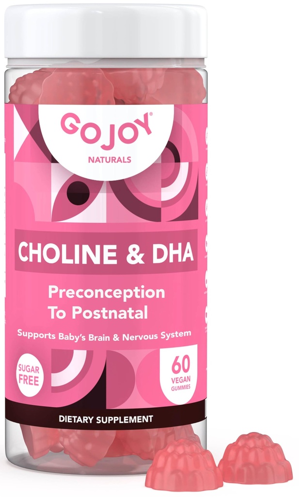 Chooline Prenatal & DHA Gummies - Preception to Posnatal Gummy Vitamin Suplement for Pregnant Women - Sweeded with Monk Fruit - 3rd Party Test - Non GMO, Gluten Free, Vegan