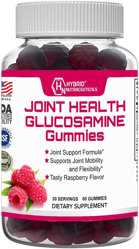 Tambahan Kesehatan Hibrida Nutraceuticals - Glucosamin Gummies dengan Vitamin E - Dukung Dukungan Mobility & Fleksibilitas, Raspberry Flavor - 60 Gummies