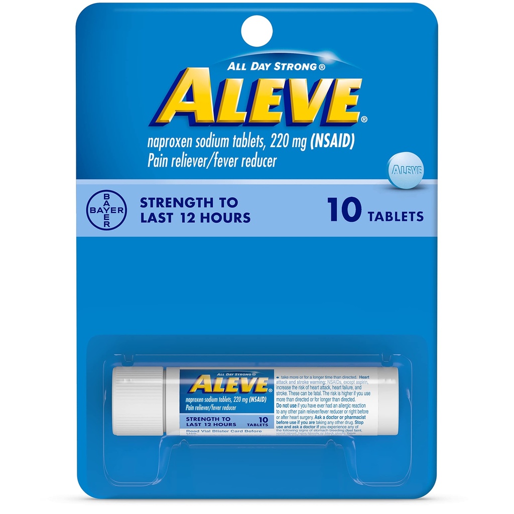 Aleve Tablets with Naproxen Sodium 220mg NSAID Pain RelieverFever Reducer, 10 Count