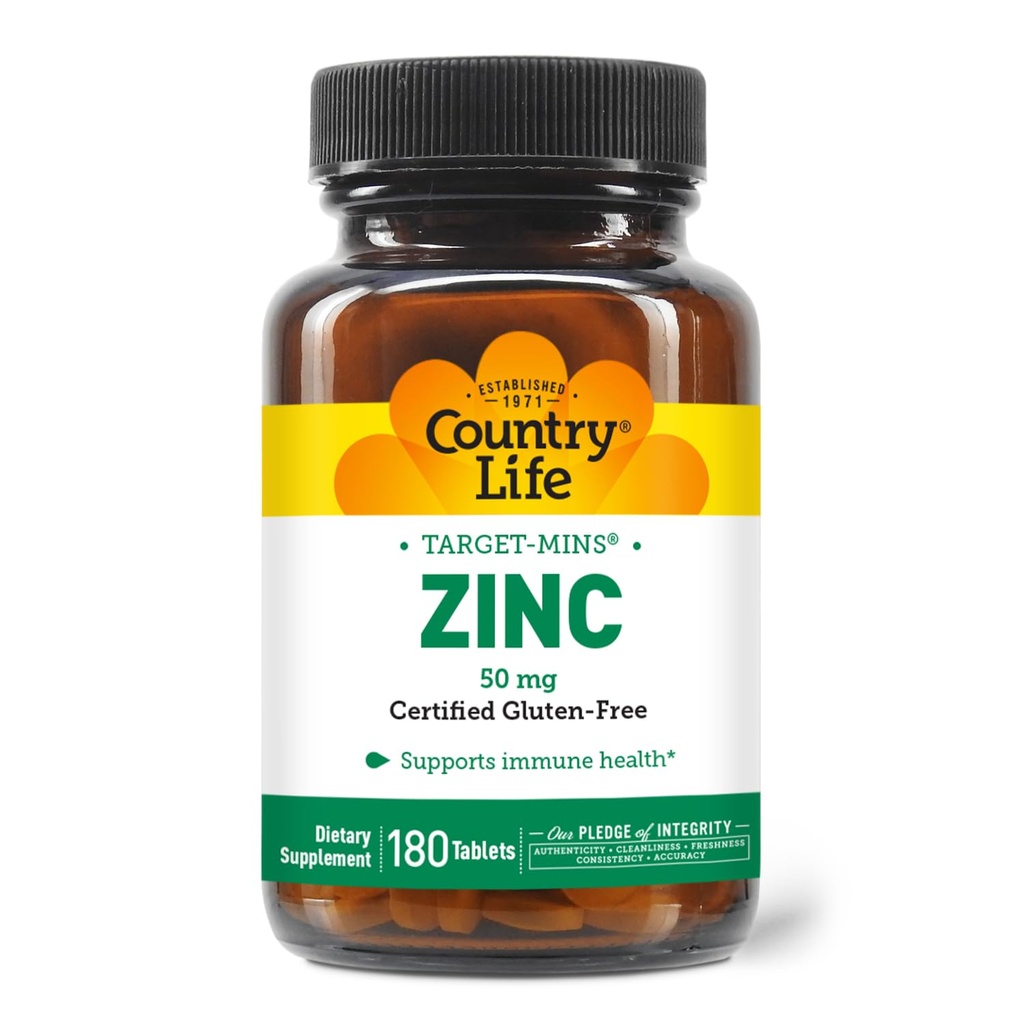 Country Life Target- Mins Zinc 50 mg 180 Tablet - Zinc Suplemen untuk Kesehatan Ammune - Zinc 50mg - Dukungan Zinc