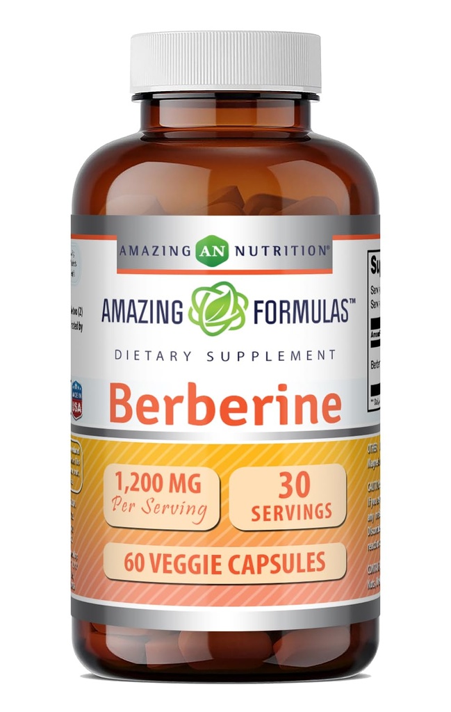 Amazing Formulas Berberine Supplemen 1200 Mg per Serving 124; Veggie Capsules 14; Non-GMO 124; Gluten- Free 124; Made in USA (60 Count, 1 Pack)