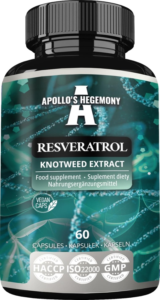 APLOL 'S HEGEMONY Resveratrol Tinggi 400 MG - 60 Vegan Kapsul - 2 Bulan Suplai - 98% Trans- Resveratrol dari Jepang Knotweed Ekstrak - Antioksidant Alam