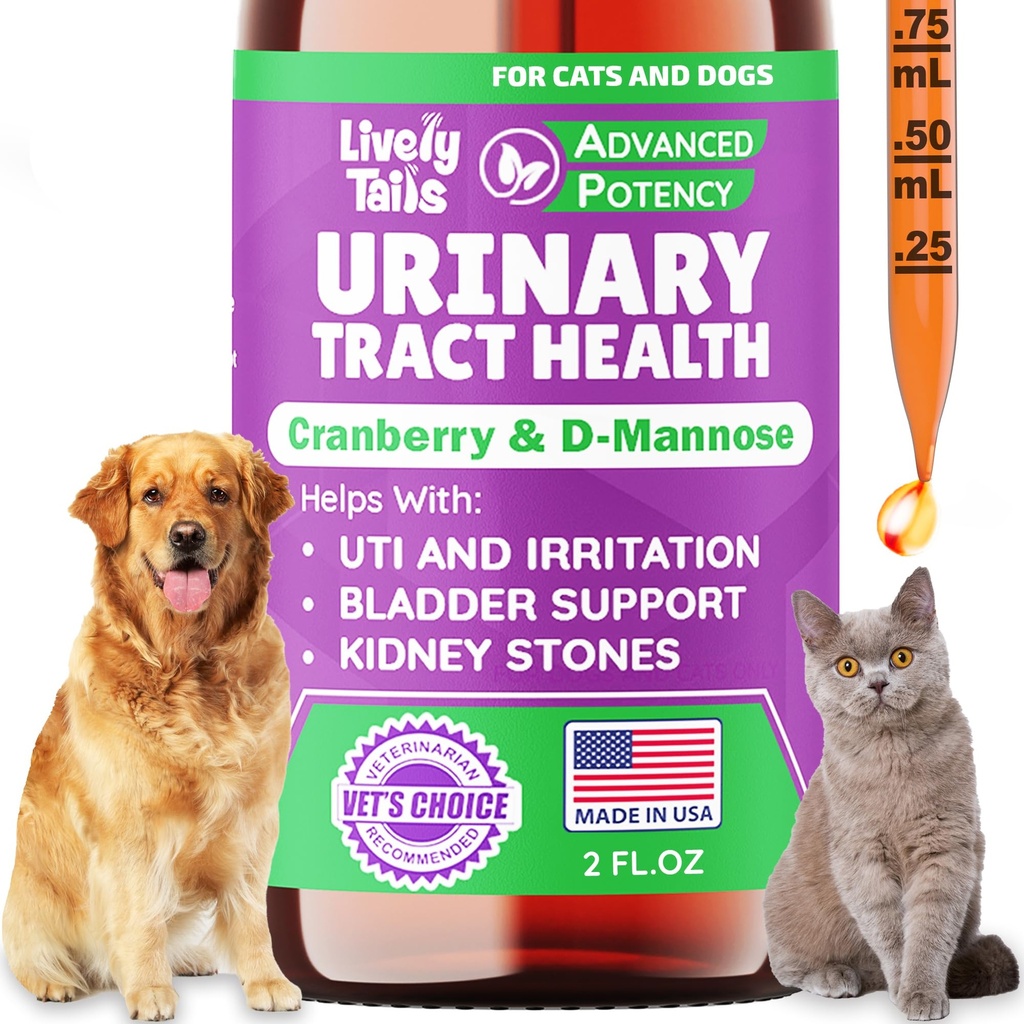 Natural Dog & Cat UTI Treatment with Cranberry & D-Mannose, Bladder, Kidney, Incontinuence Dups, Healthy Urinary Trakte Treattion, Best Cat Tract Infeksi, Easy- To- Un Drops, 2 oz