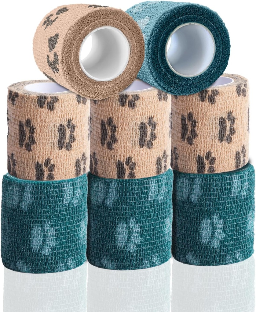 Self Adhesive Bandage Wrap - Vet Wrap for Dogs No Chew - Medical Cohesive Bandage Crap for Wound Care, Paw Care, First Aid, Vet Tape for Pet Bird Cat Horses (2 Inch, 8 Colors)