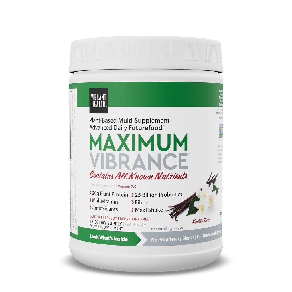 Vibrant Health, Maximum Vibrance, Complete Vegan Meal Shake dengan Plant- berbasis Protein, Vanilla Bean, 15 Servis