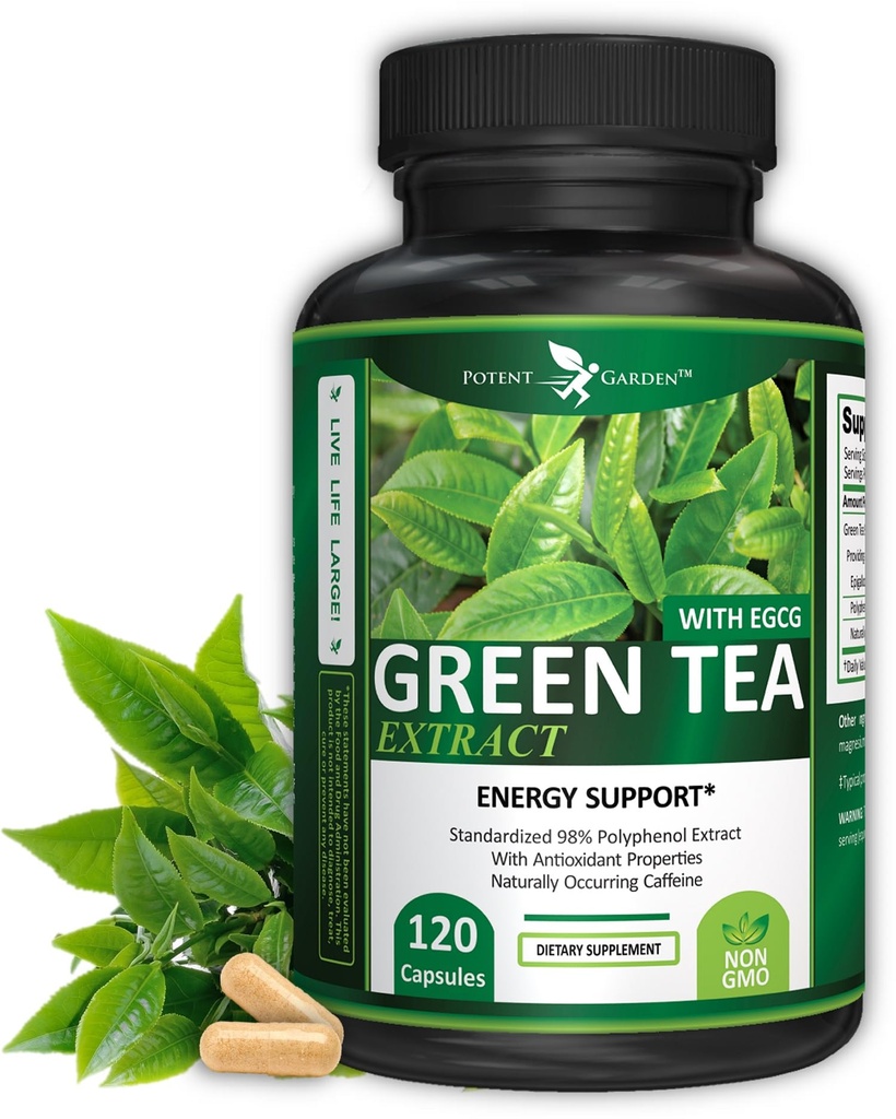 Scan Garden Green Tea Extract with EGG Natural Energy, Mental Focus, Immune Dukung, AntioksidanHealthy Heart Formula, Non-GMO 120 Green Tea Extract Capsules