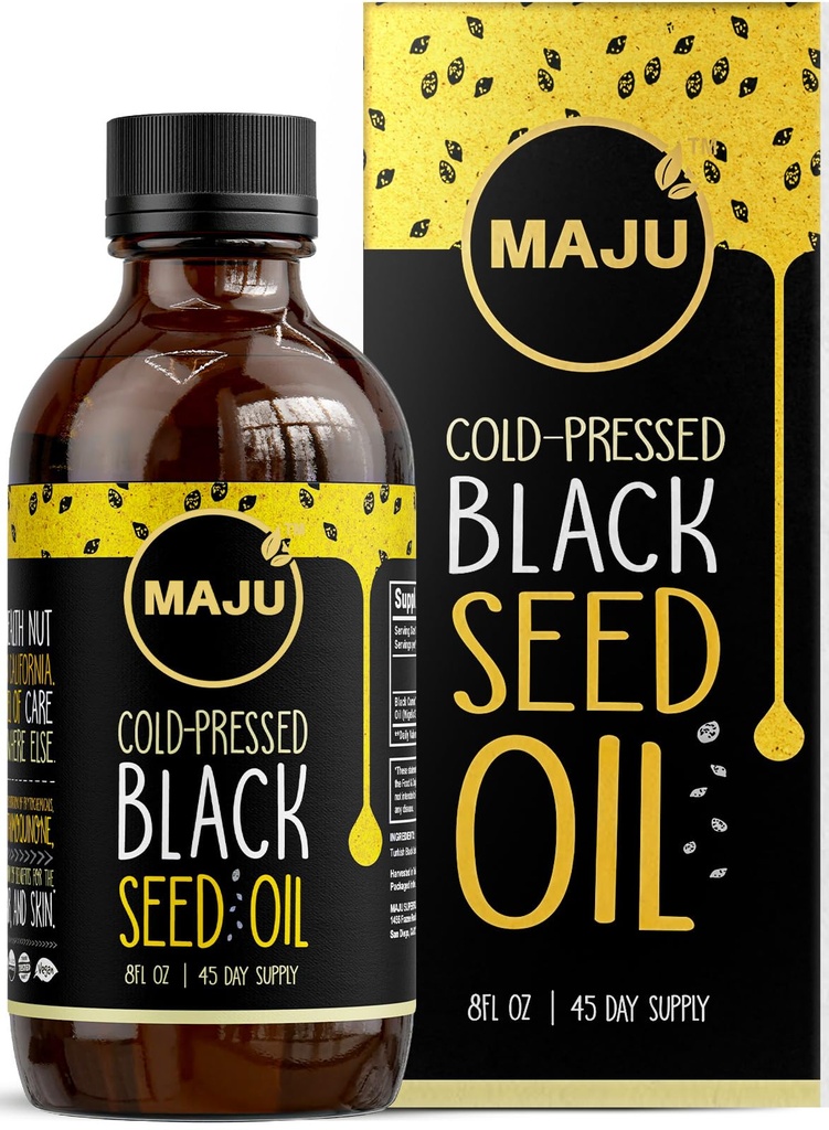 MAJU Black Seed Oil - 3 kali Thymoquinone, Cold- Tertekan, 100% Turki Black Cumin Oil, Cair Minyak Blackseed Murni, Botol Kaca, 8 oz