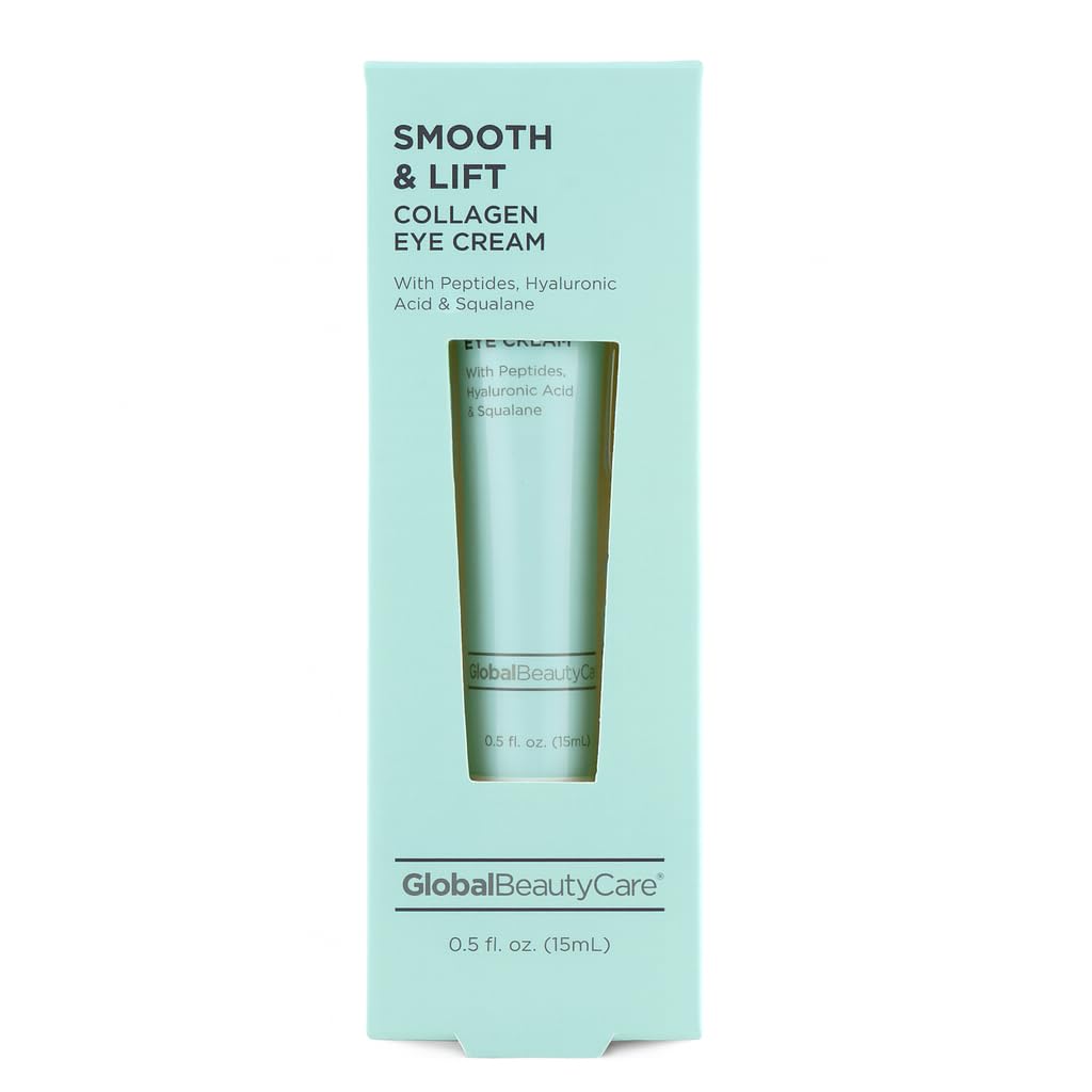 Global Beauty Care Smooth & Lift Collagen - Eye Cream wiith Peptides, Hyaluronic Acid & Squalane, 1-Pack (0.5 lf oz 15ml)
