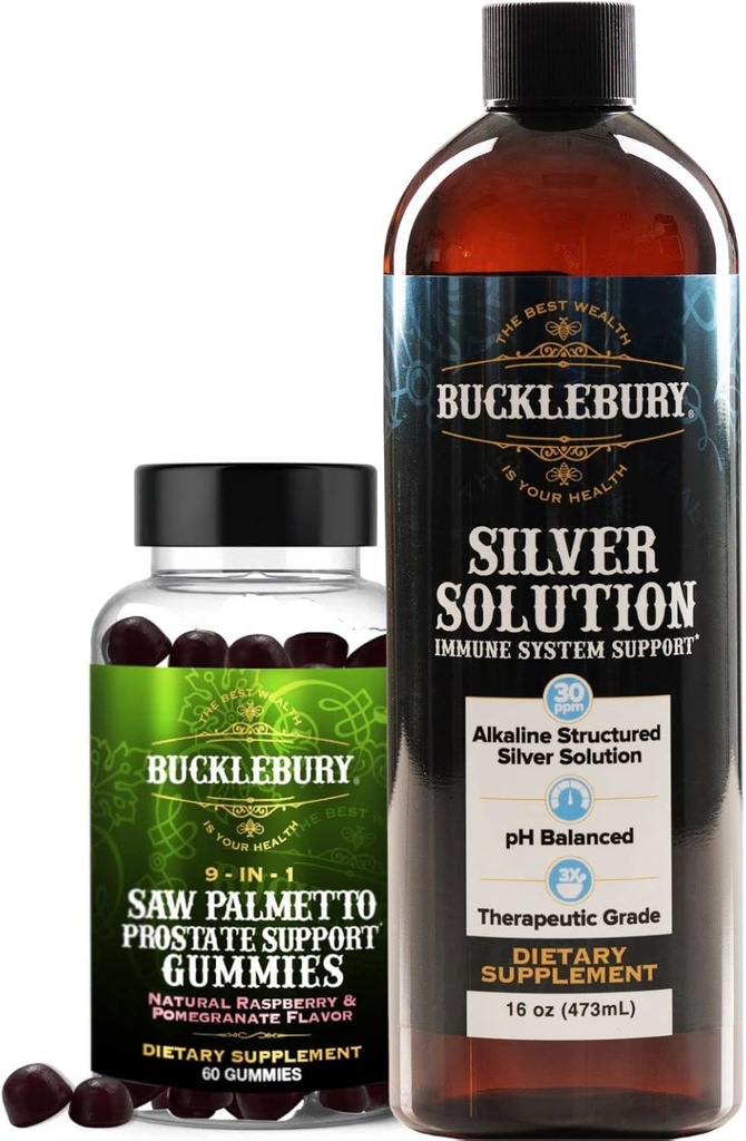 BuckLEBURY Saw Palmetto Prostate Gummies and Structured Liquid Silver Solution 30plum