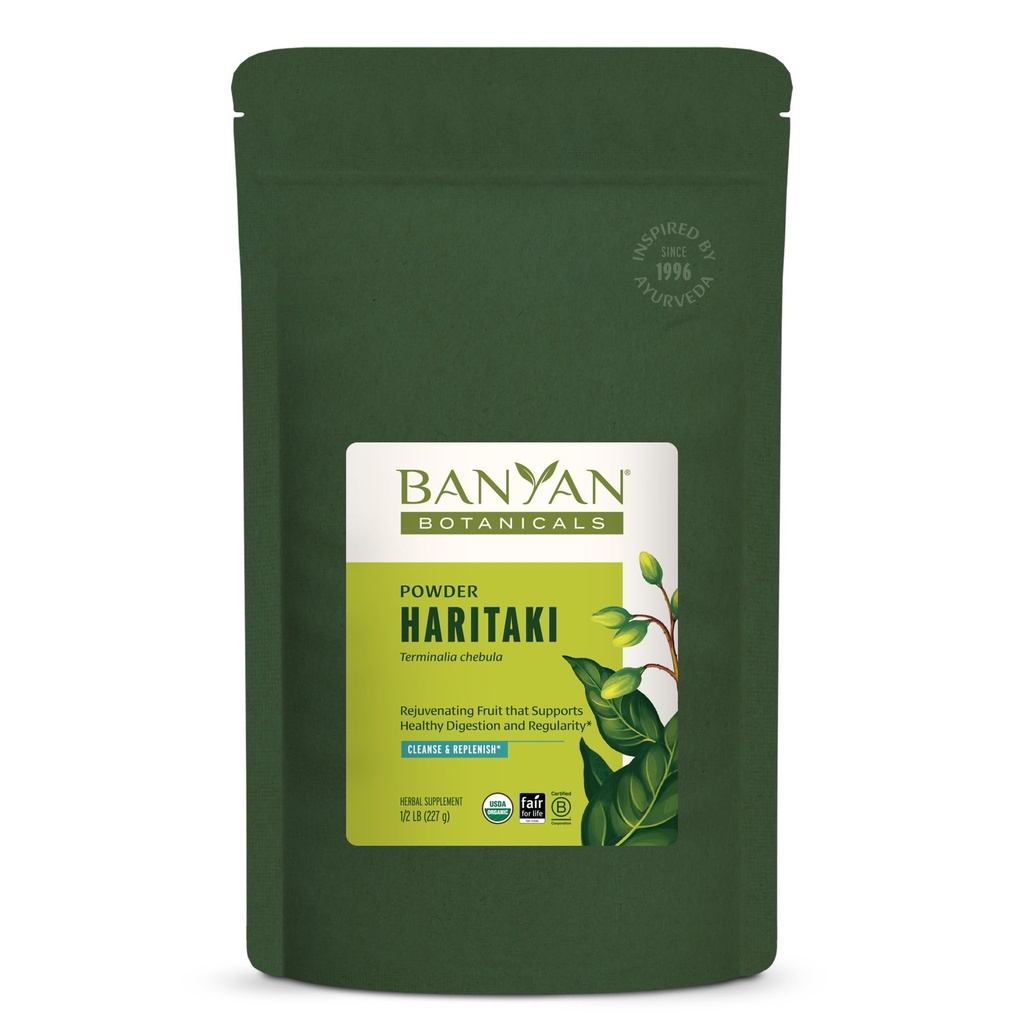Banyan Botanicals Haritaki Powder - Tersertifikat Organik, 1 / 2 Pound - Terminalia chebula - untuk Detoksifikasi dan Peremiasi * - Organik, Vegan, Non- GMO, Gluten Bebas, Cerated Fair for Life Fair Trade