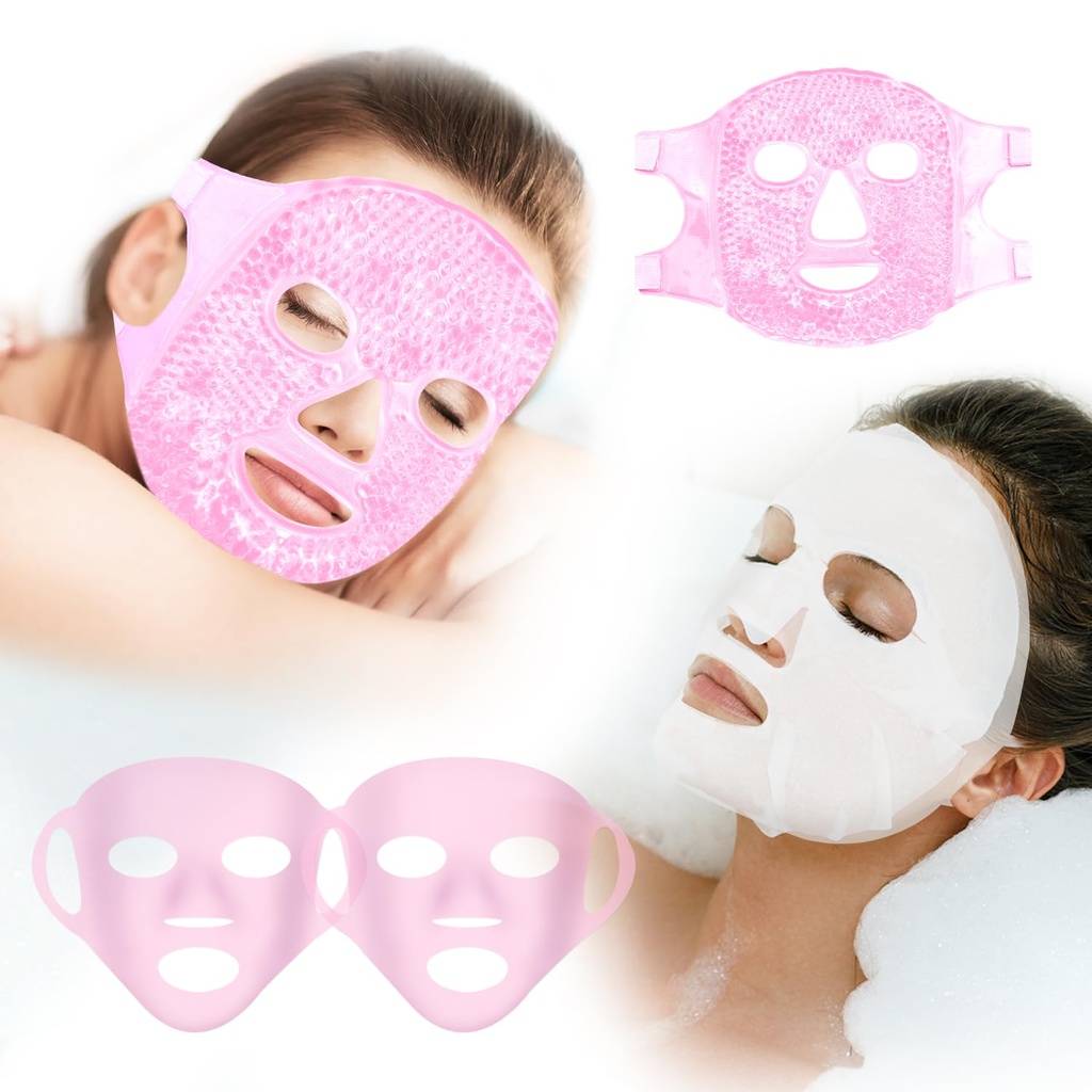 Gunakan kembali Ice Face Mask Set - Terapi Hot & Cold untuk Migraine, Wisdom Tooth Pain, Relief Puffiness with 2 Silicone Covers, Cooling Gel Pad for Swelling