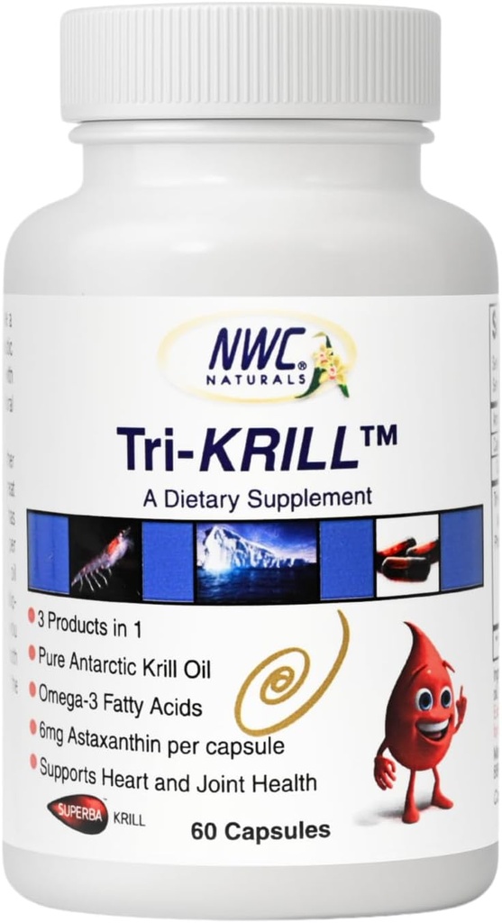 NWC Tri- Krill Oil Suplemen untuk Pria dan Wanita, Support Gabungan Kesehatan, Fungsi Otak, dan Overall Wellness dengan Attaxanthin