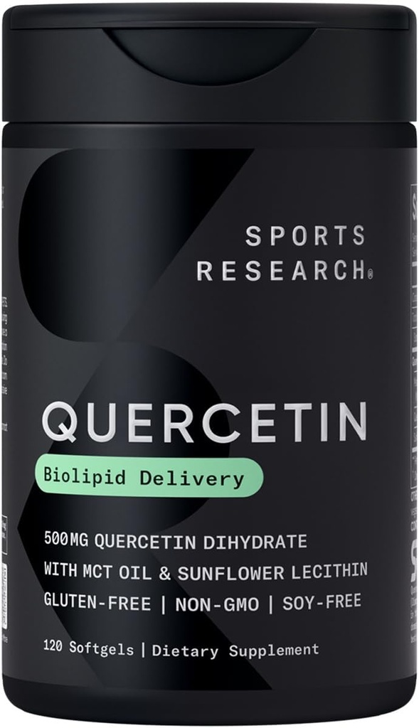 Sports Research Quercetin dengan Coconut MCT Oil & Sunflower Lecithin untuk Absorpsi Lebih Baik - Mendukung Antioksidant Activity & Imune Health - Gluten Free & None - GMO Diverifikasi - 120 Liquid Softgels