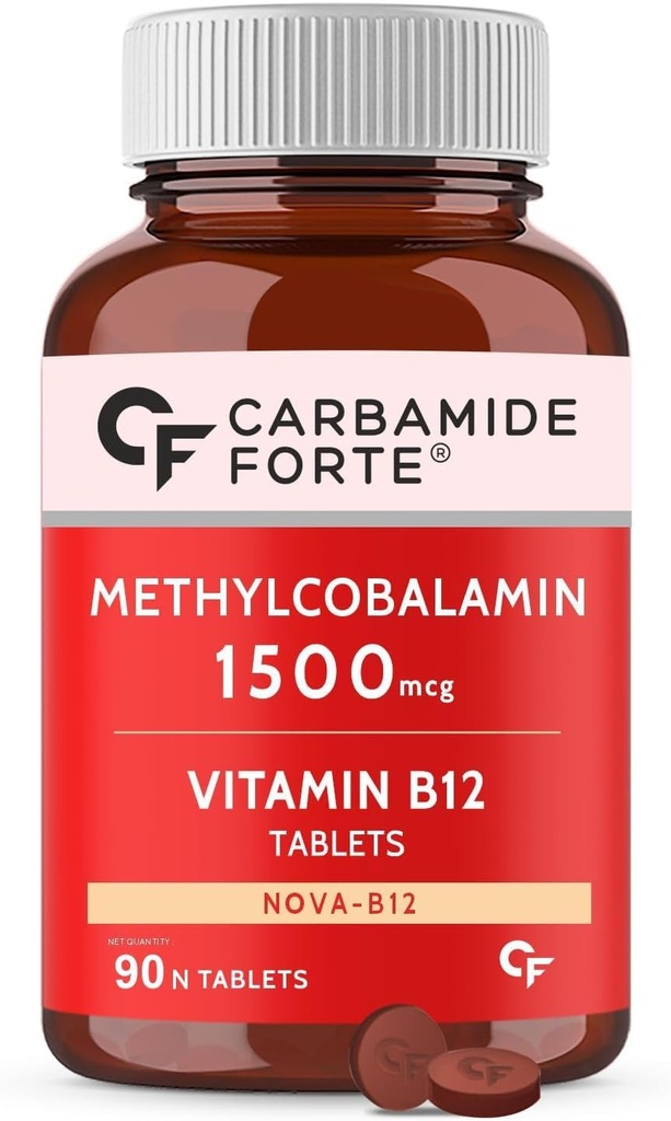 Generic Carb- Amide Forte Vitamin B12 Tablet 1500mcg -Active Form of Methylcobalamin B12 Supplemen Pria & Women- 90 Veg Tablet