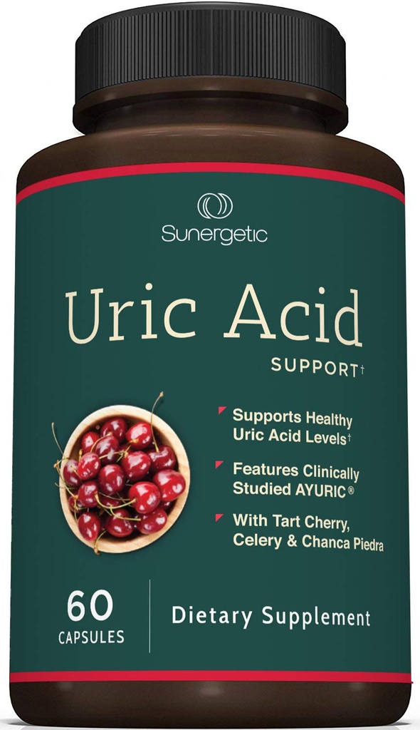 Sunergik Premium Uric Acid Supplement - Uric Acid Cleanse & Kidney - termasuk Tart Cherry, Chanca Piedra, Celery Extract & Turmeric - 60 Capsules