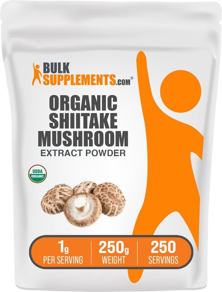 BelokSuplements.com Organik Shiitake Mushroom Extract Powder - Shiitake Mushroom Suplemen, Dukungan Imune - Vegan & Gluten Bebas, 1g per Serving, 250g (8.8 oz) (Paket 1)