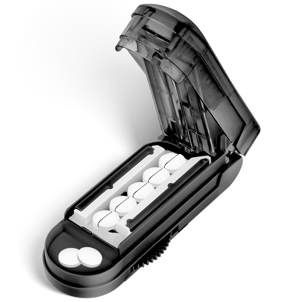 DUBSTAR Pill Cutter Splitter untuk Pil Kecil dan Kecil, Multi Cutters untuk Pil Kecil atau Besar, Adjustable Pill Splitter dengan Perangkat Cearing dan Blade Guard untuk Multi Tablets (Hitam)