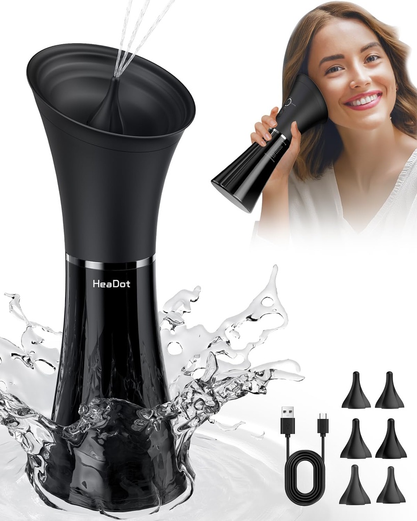 HeaDot Ear Wax Removal dengan Smart Water Temperature, Air powered Ear Cleaner dengan 6 Tips, Aman dan Efektif Ex Wax Removal Kit dengan 4 Tekanan Levels - IPX7