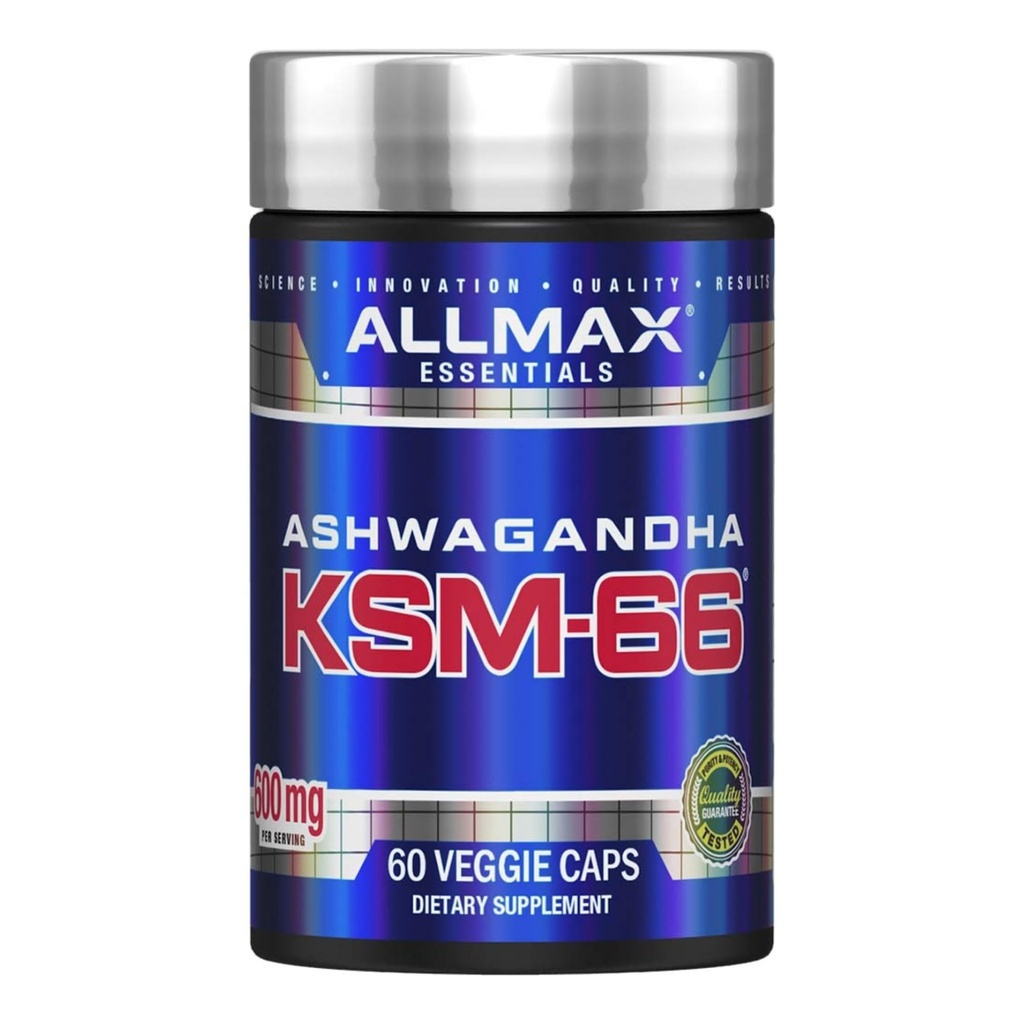 ALLMAX Esenitials Ashwagandha 66 (60 Veggie Caps) - Tingkatkan Kekuatan Otot & Pemulihan - Non-GMO, Gluten Bebas - 30 Hamba