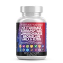 Bersihkan Nutraceuticals Nattokinase 4000 FU Serrapeptase 120000 SPU Lumbrokinase Enzyme Suplement with Bromelain Papain Enzymes Rutin Extract Amla Magnesium B6 & VIT C Capsules
