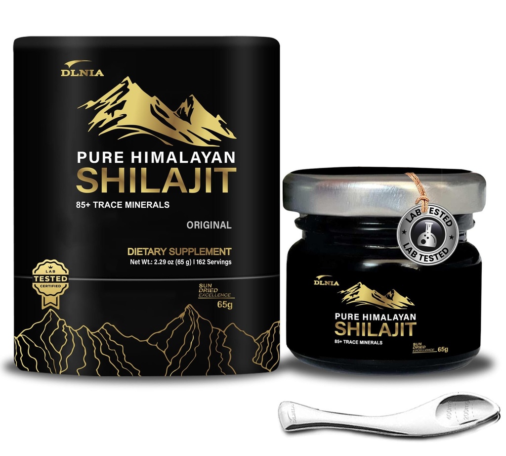 Shilajit Pure Himalaya Organik Shilajit Resin Suplemen Emas + Tingkat dengan 85 + Trace Minerals dengan 75% Fulvic Acid, Overall Energy & Ammune Dukung, Murni Shilajit untuk Pria & Women, 65g
