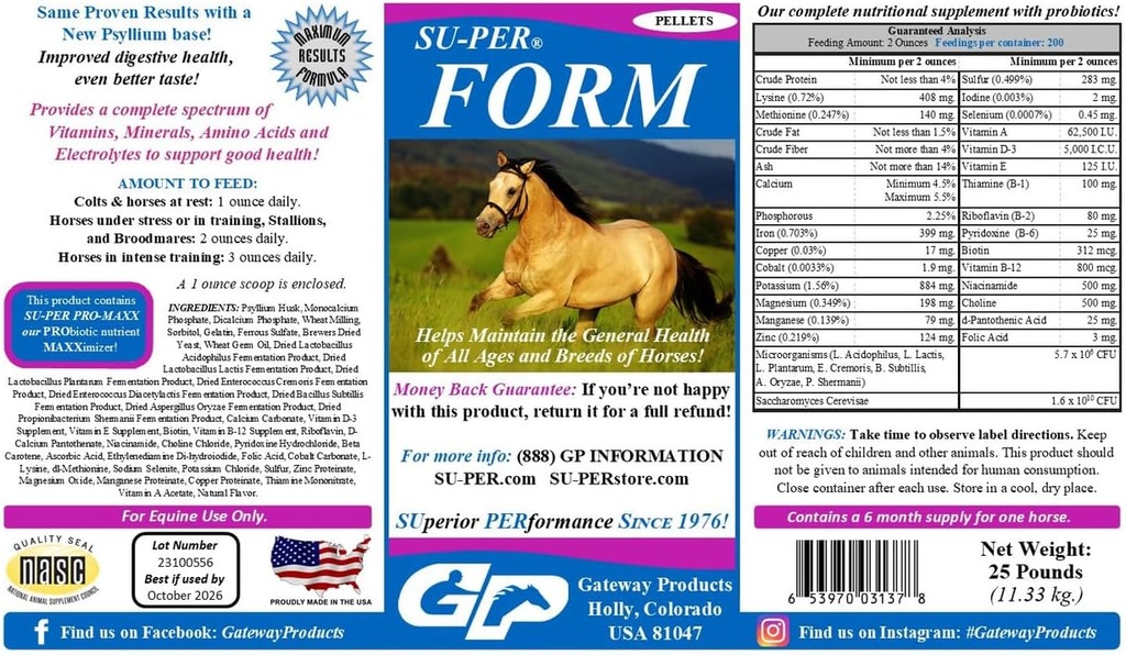 PER Form Kuda Vitamin dan Mineteria Pellet - Nutonasional Suplemen - Vitamin, Mineral, Amino Accids & Electrolytes - Membantu Mempertahankan Kesehatan Umum - 25 Pounds, 6 Bulan Supply