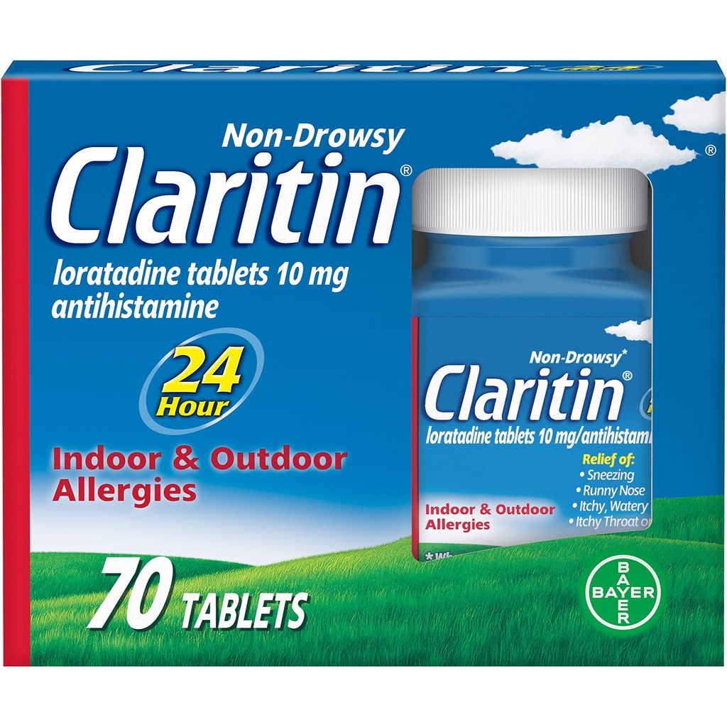 Claritin 24 Hour Allergy Medicine, Non- Drowsy Prescription Strength Relief, Loratadine Antihistamin Table, 70 Count