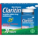 Claritin 24 Hour Allergy Medicine, Non- Drowsy Prescription Strength Relief, Loratadine Antihistamin Table, 70 Count