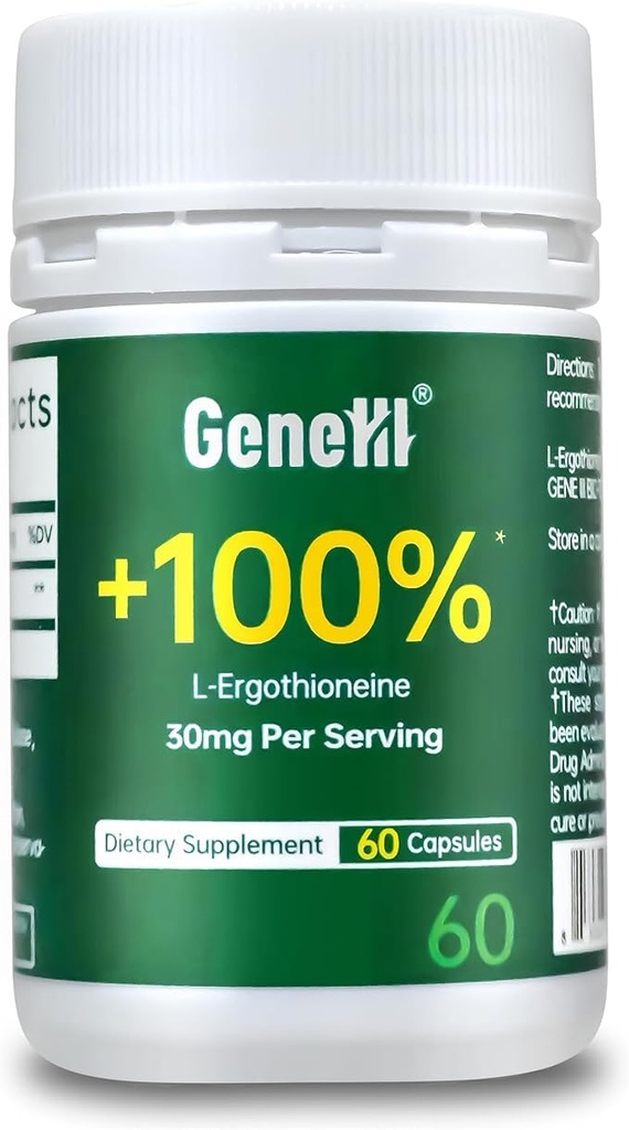 L-Ergothioneine Supplemen, 30mg (EGT) / Serving, 6X Ergothioneine Ekstraksi Suplemen Umur-panjang, Dukungan Imune, Suppplemen Kesehatan & Otak, Lab Teruji, Dibuat di Amerika Serikat, 60 Hamba
