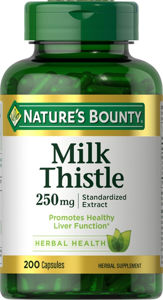 Nature 's Bounty Milk Thistle Capsules, tradisional Digunakan untuk Kesehatan Hati, Herbal Suplemen, 250 mg per Serving, 200 Cacah