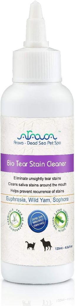 Arava Natural Tear and Setain Remover for Dogs and Cats - Effective Solution with 26 Dead Sea Mineces, Removes and Prevents Eye and Saliva Stains