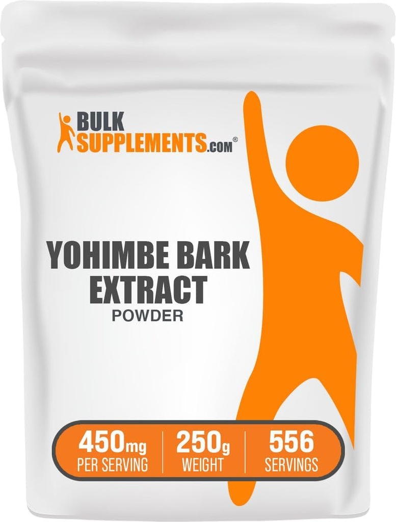 BulkSuplements.com Yohimbe Extract Powder - Yohimbe Bark Extract - Herbal Suplement, Gluten Free, 450mg per Serving, 250g (8.8 oz) (Paket 1)