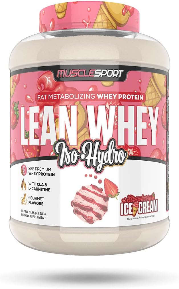 Musclesport Lean Whey Revolution Protein Powder - Whey Protein Isolate - Low Calorie, Low Carb, Low Fat, Incredible Flavors - 25g Protein per Scoop - 5lb Strawberry Creme