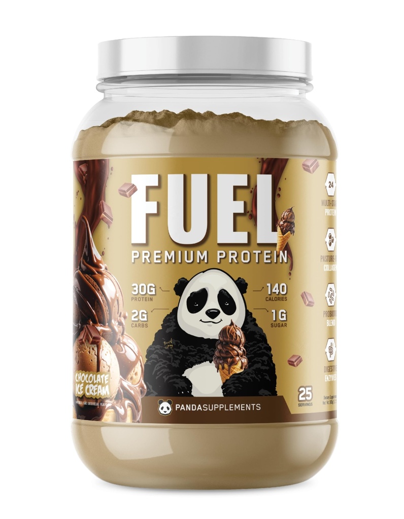 Underground Bio Labs Panda Premium Protein Whey, Collagen Hydrolyzed, Casein, Propines, Enzymes, Keto Friendly, Time Rilis, 25 Pound, Chocolate Ice Cream)