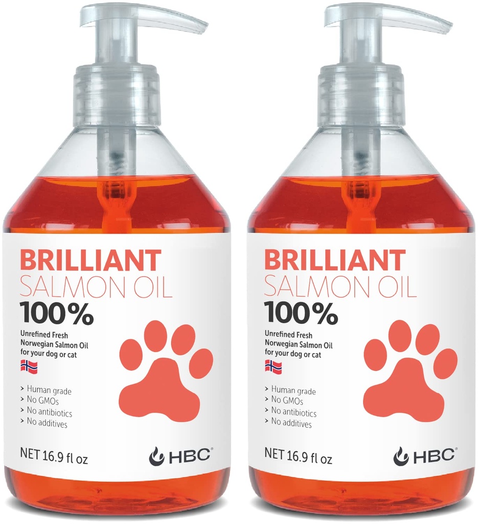 Salmon Oil for Dogs - Healthy Skin & Coat, Natural Norwegia Omega 3 Fish Oil Supplement, EPA & DHA Fatty Acids, Ideal for Shedding, Allergy, Itching, Dry Skin, Joint & Bone Health - (2 x 16.9oz)