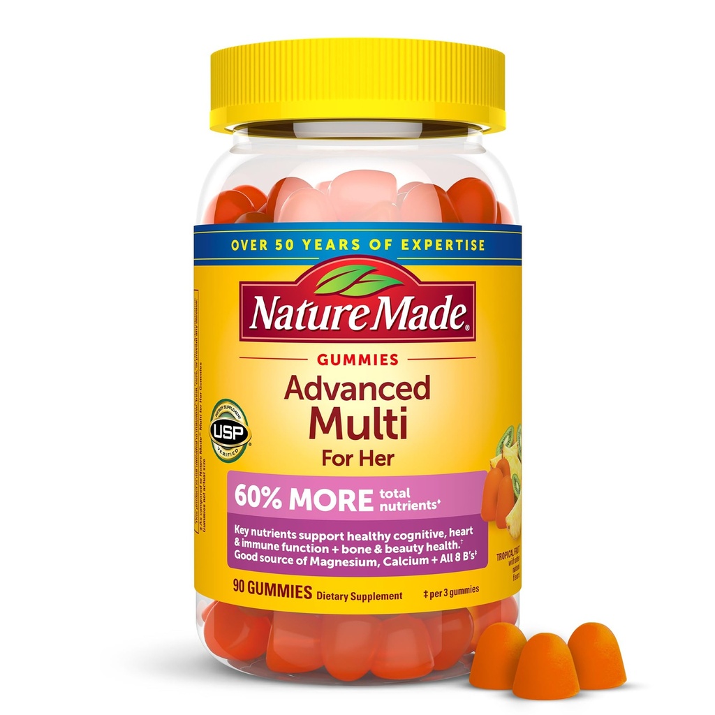 Nature Made Advanced Womens Multivitamin dengan Magnesium Citrate, Calsium, B Vitamin, Multivitamin Gummies for Women, 90 Multi Vitamin Gummies, 30 Day Suppply