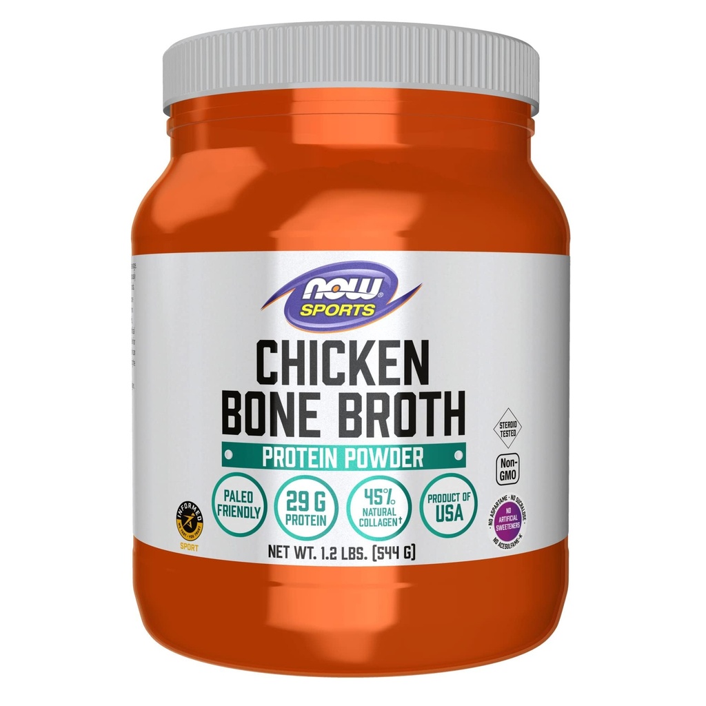 NOW Foods Sports Nutition, Chicken Bone Broth Powder made with Premium-Quality Chicken Extract, 1.2-Pound
