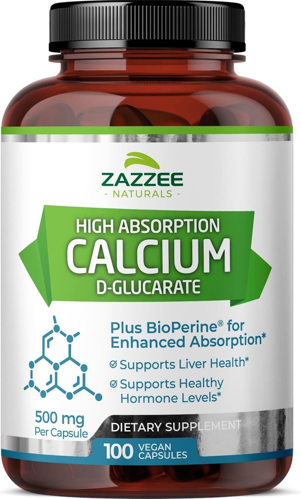 Zazzee High Absorpsi Kalsium D-Glucarate, 500 mg per Capsule, 3 mg BioPerine untuk Absorpsi Enhanced, 100 Vegan Capsules, ditambah Brokoli 10: 1 Ekstrak, 100% Vegetarian, CDG, All-Natural dan None-GMO