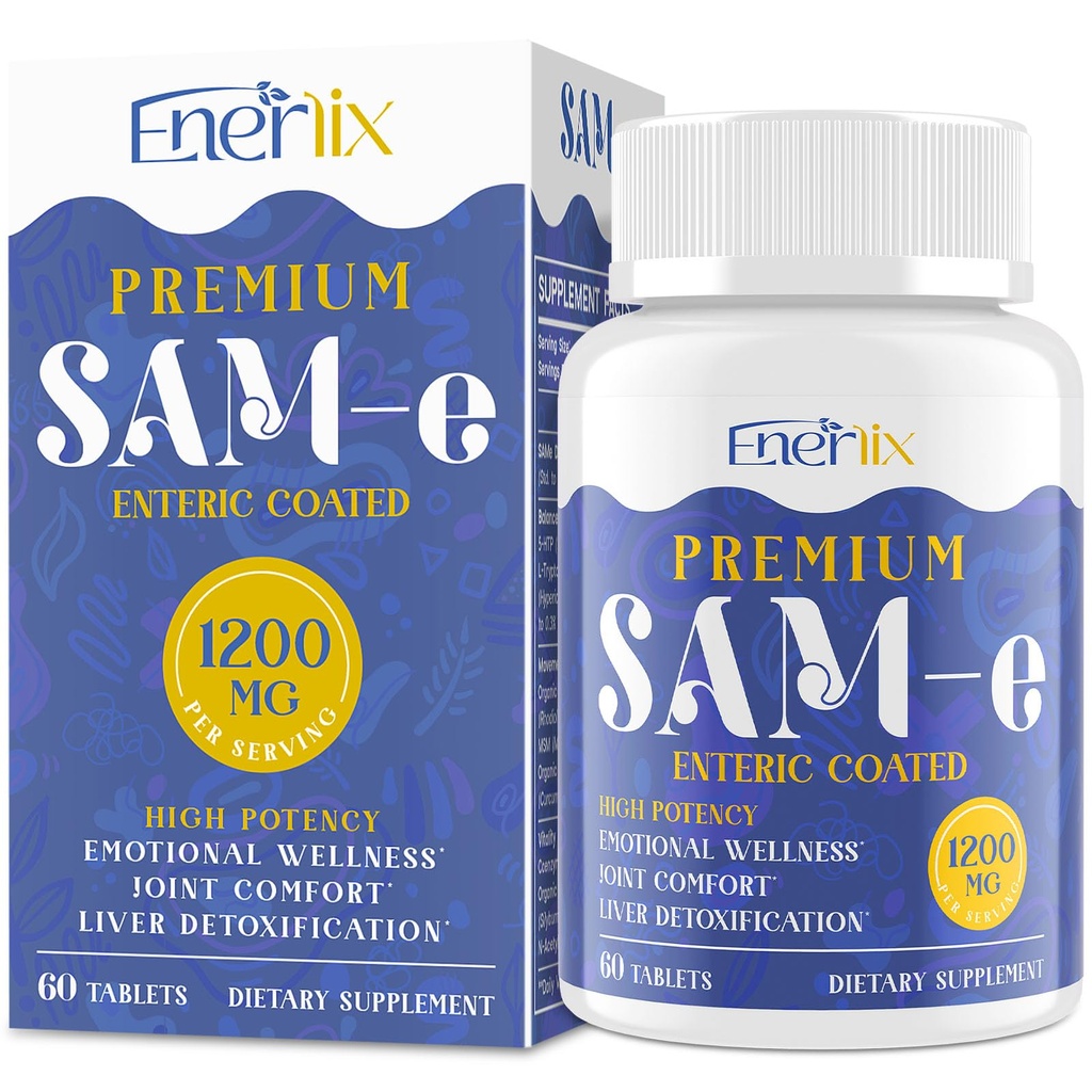 1200 MG SAM e Supplement for Brain, Mood, Gabungan, dan Liver, Asorpsi Tinggi SAME (S-Adenosyl- L- Methionine) dengan CoQ10, 5- HTP, Hiburan 60 tablet, Vegan